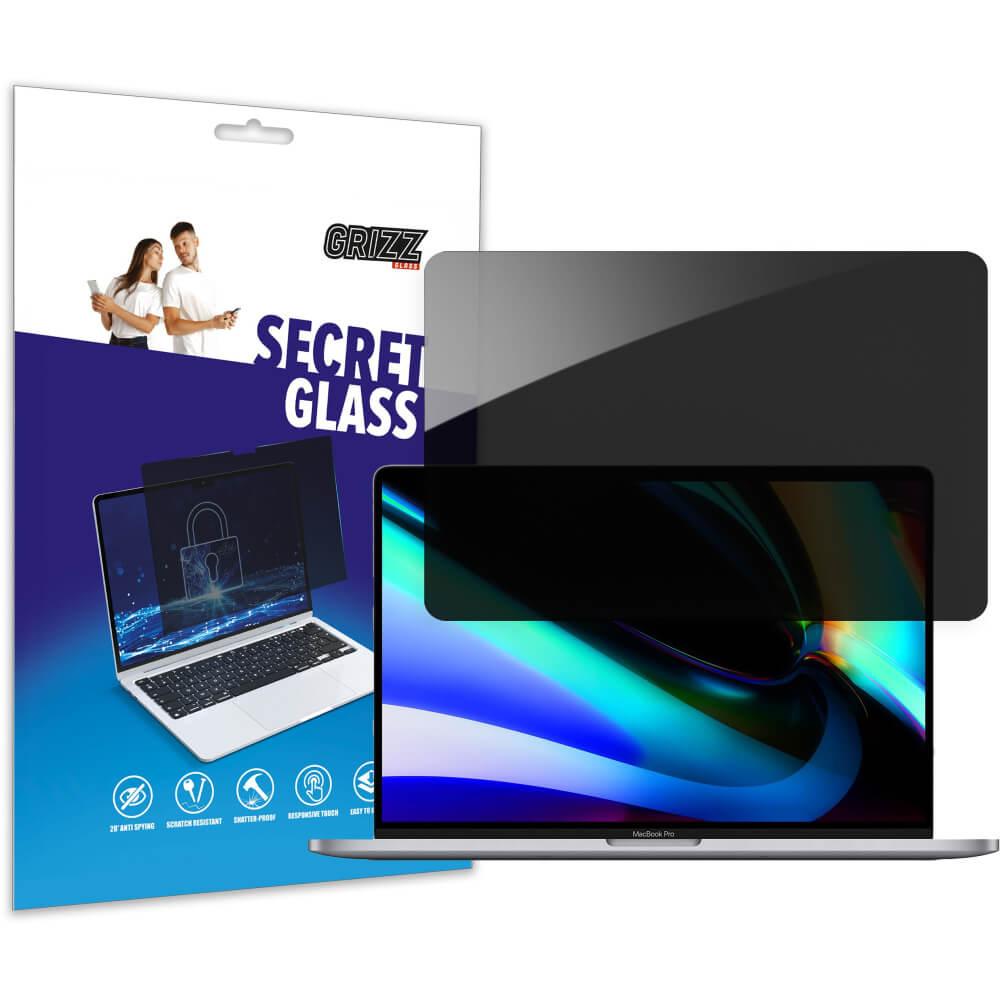 GrizzGlass SecretGlass Privacy Tempered Glass Protector - хибридно защитно покритие с определен ъгъл на виждане за дисплея на Apple MacBook Pro 16 M1 (2021), Apple MacBook Pro 16 M2 (2022), Apple MacBook Pro 16 M3 (2023) (прозрачен)